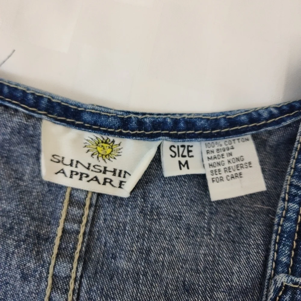 Sunshine Apparel Patriotic Dark Wash Blue Denim Overall Women's Dress Size M - Picture 3 of 5